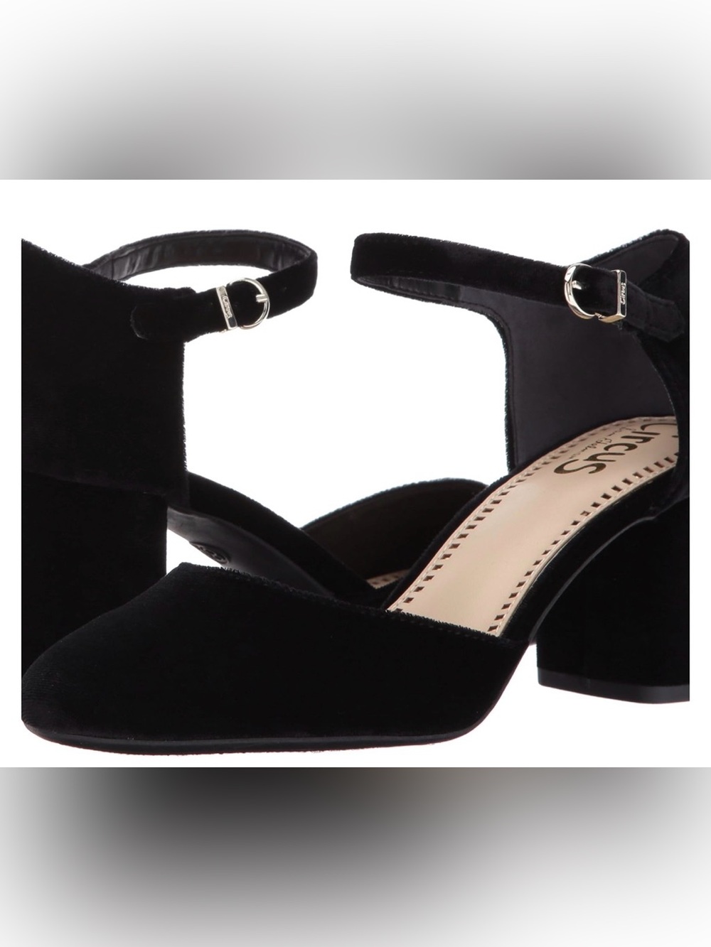 Circus by Sam Edelman Black Velvet Ankle-Strap Block Heels